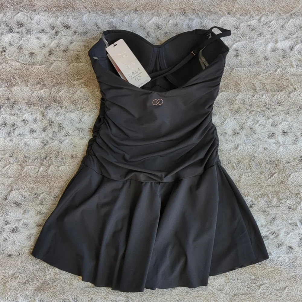 Calia One Piece Pure Black Swim Dress (Flaw)